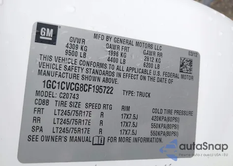 2012 Chevrolet Silverado 2500Hd Work Truck z USA, uszkodzony, nr VIN 1GC1CVCG8CF195722